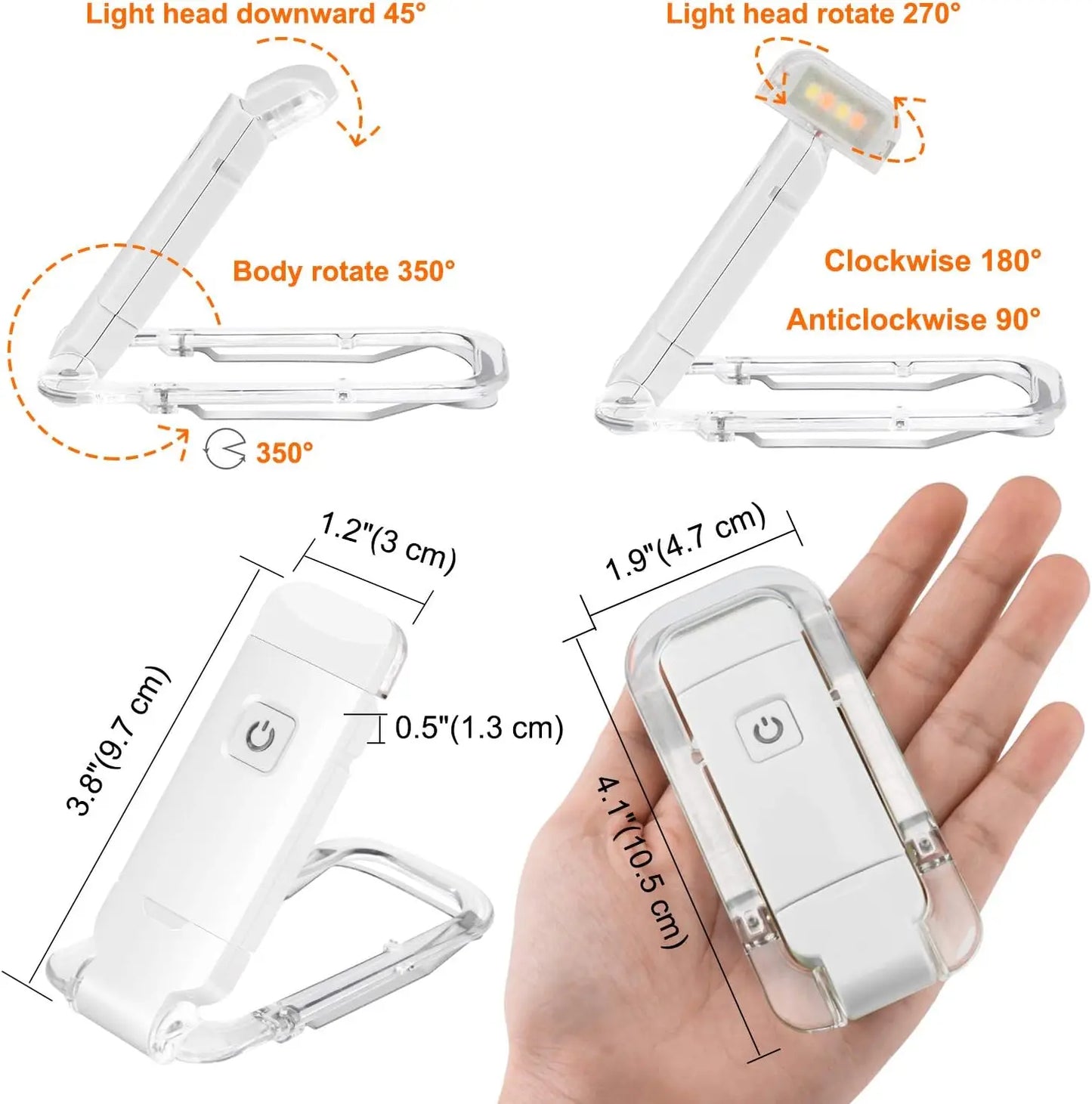 Akumulatorowa lampka do czytania nocnego USB z klipsem 200 mAh